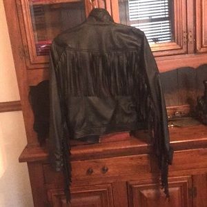 Pleather fringed leather jacket